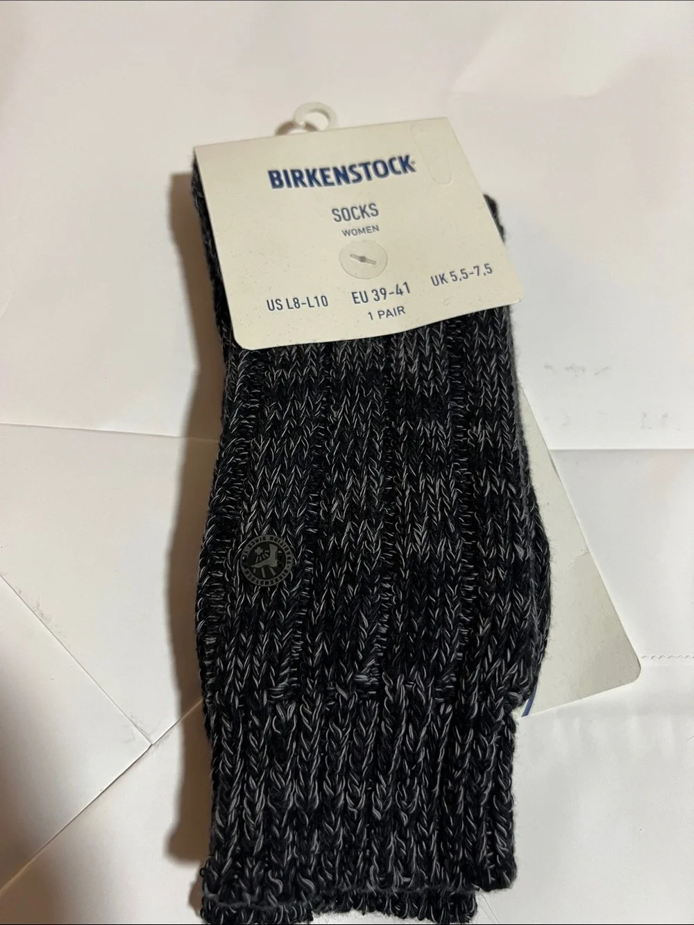 Birkenstock Black and Gray Marled Cable Knit Crew Socks